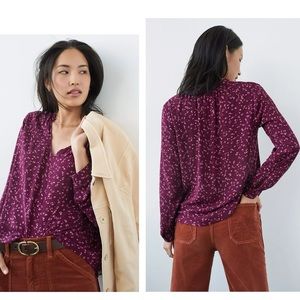 Anthropologie Purple Floral Jinna Ruffled V-Neck Blouse Medium